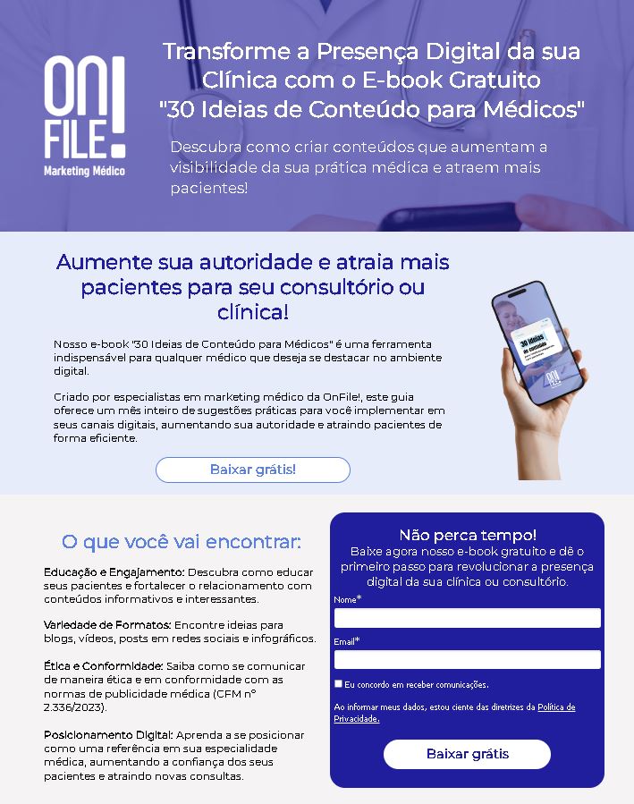 Exemplo de uma landing page para marketing médico